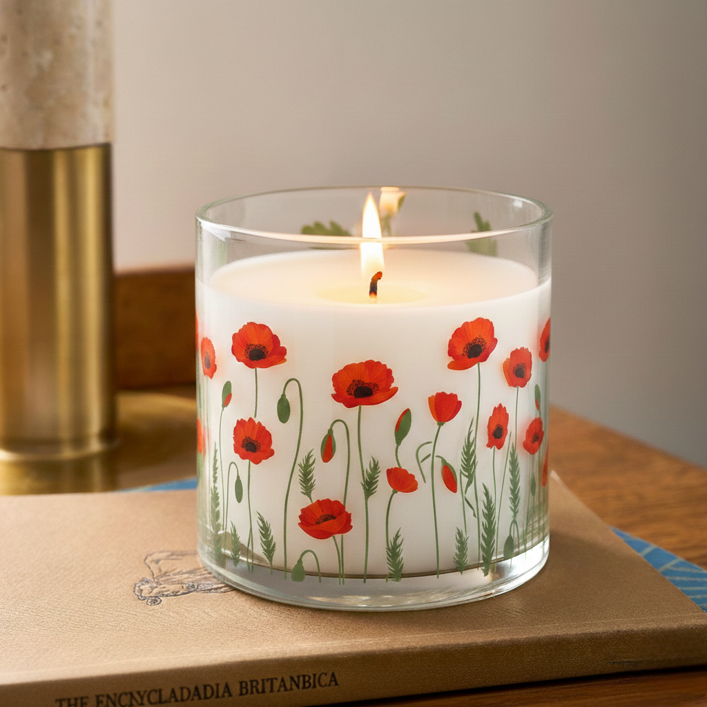Red Poppy Floral Scented Candle in Glass Jar | Elegant Home Décor & Relaxing Aroma