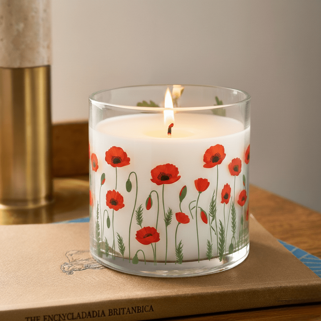 Red Poppy Floral Scented Candle in Glass Jar | Elegant Home Décor & Relaxing Aroma - Memories InsiteRED POPPY FLORAL SCENTED CANDLE IN GLASS JAR