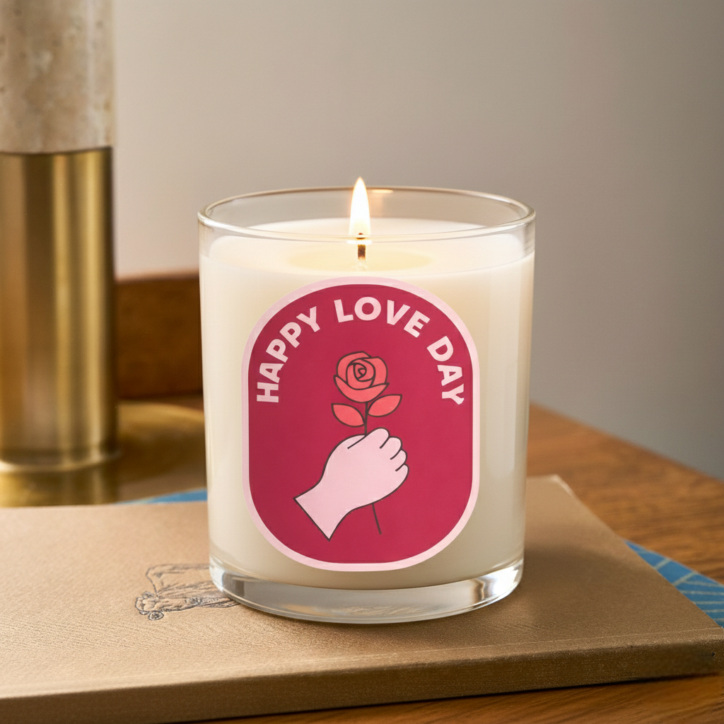 Happy Love Day Scented Candle in Glass Jar | Romantic Gift & Valentine Home Décor