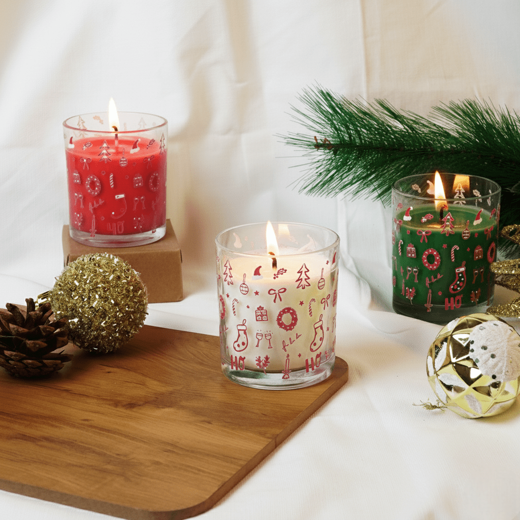 Set-3 Christmas Ho Ho Ho Scented Glass Candles - Memories Insite