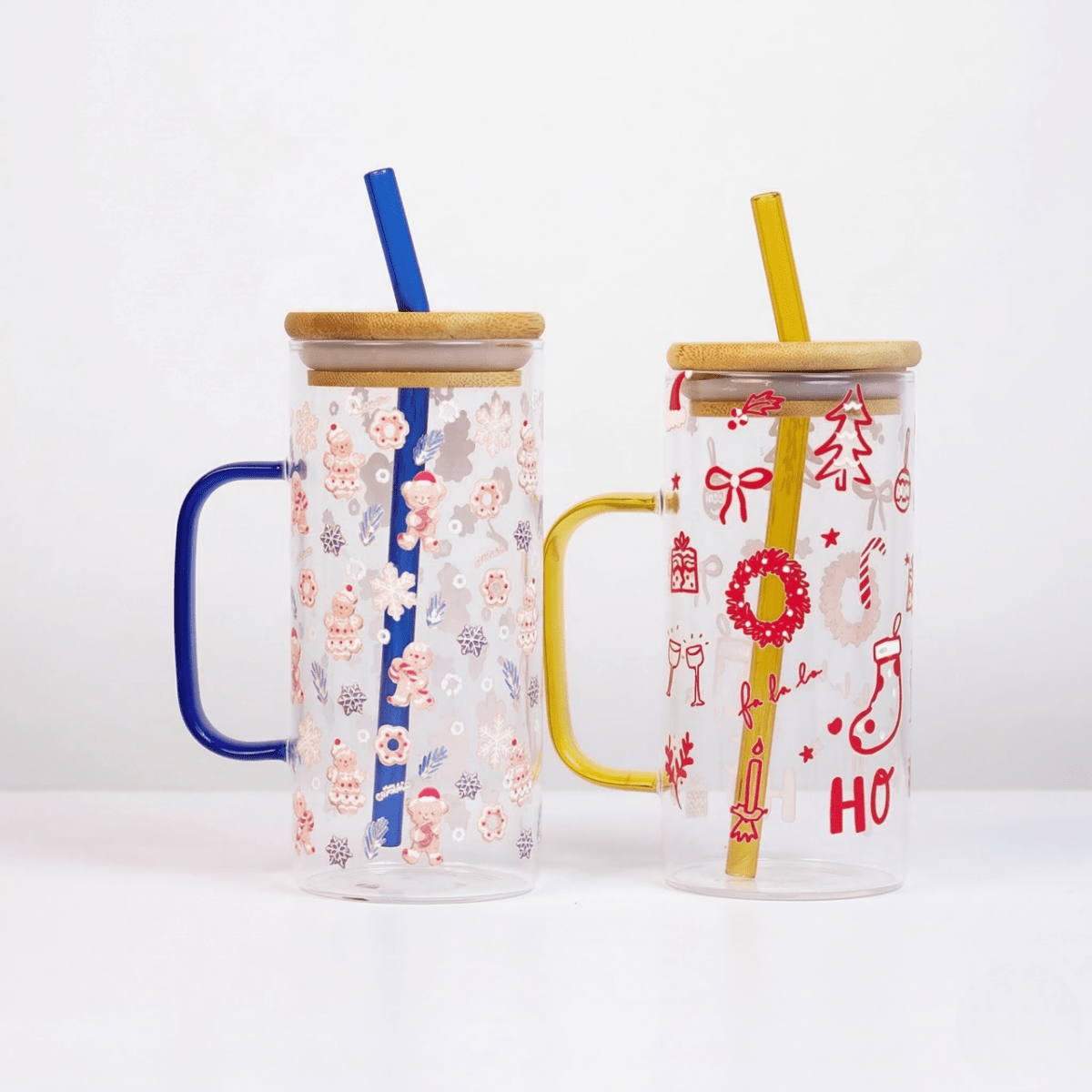 Set of 2 Bloom & Cheer Glass Tumblers – Where Everyday Elegance Meets Festive Joy - Memories InsiteBLOOM & CHEER GLASS JAR TUMBLER SET OF 2