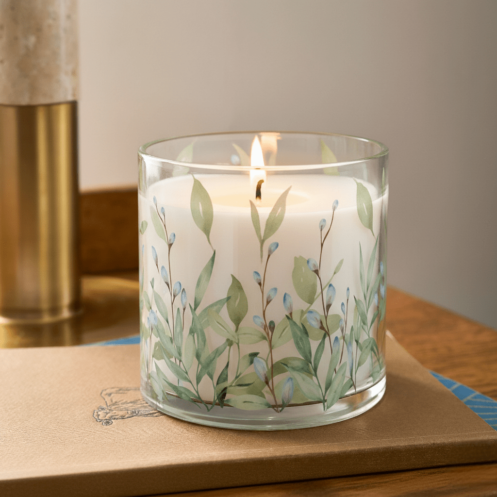 Green Leaf Floral Scented Candle in Glass Jar | Calm Nature-Inspired Home Décor Candle - Memories InsiteGREEN LEAF FLORAL SCENTED CANDLE IN JAR