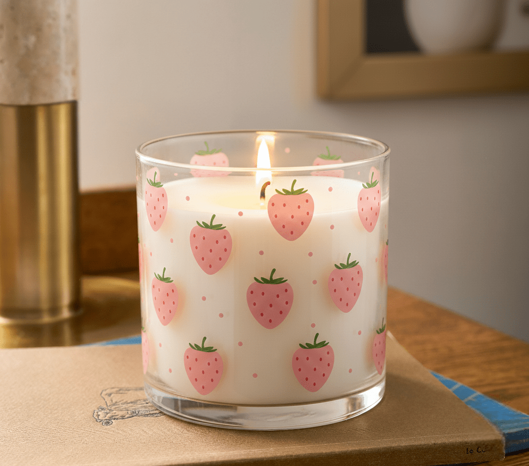 Strawberry Bliss Scented Candle in Glass Jar - Memories InsiteSTRAWBERRY BLISS SCENTED CANDLE IN GALSS JAR