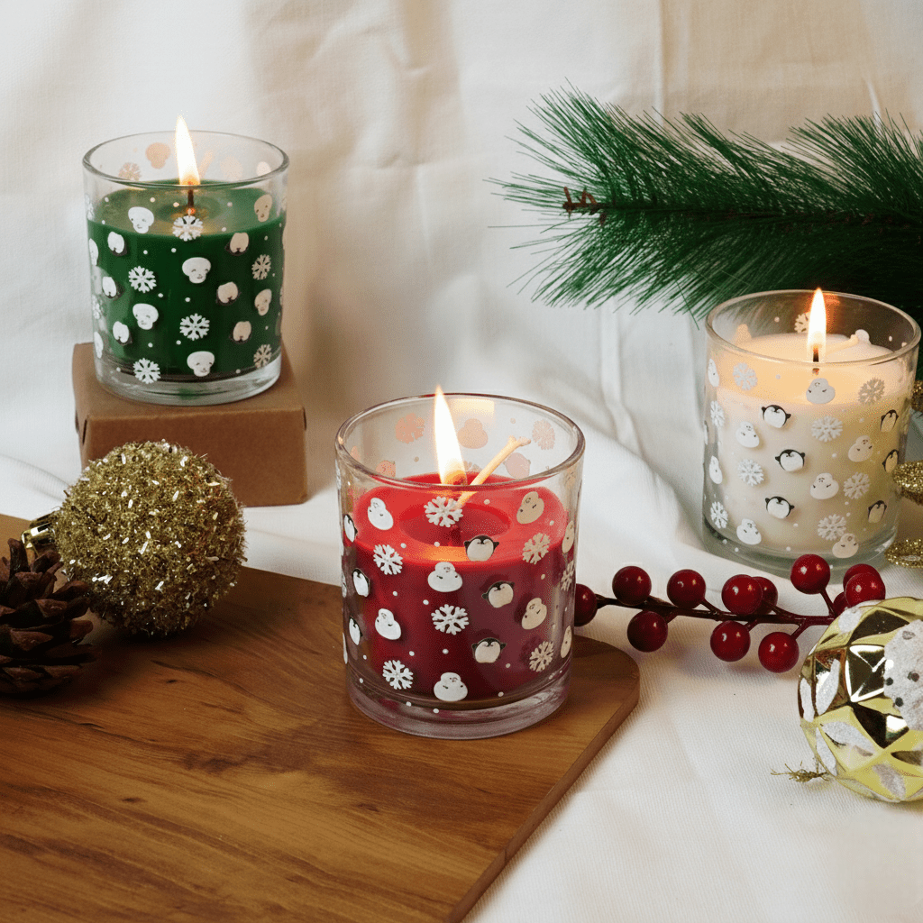 Set-3 Snowman Christmas Scented Glass Candles - Memories Insite