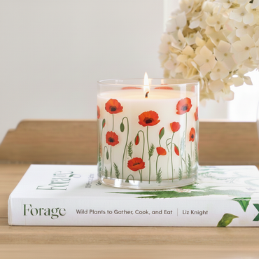 Red Poppy Floral Scented Candle in Glass Jar | Elegant Home Décor & Relaxing Aroma
