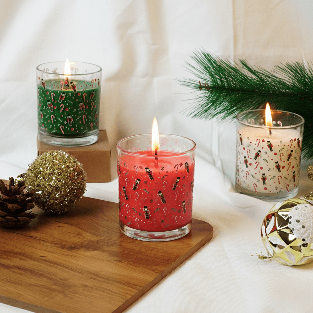 Set-3 Christmas Nutcracker Scented Glass Candles - Memories Insite