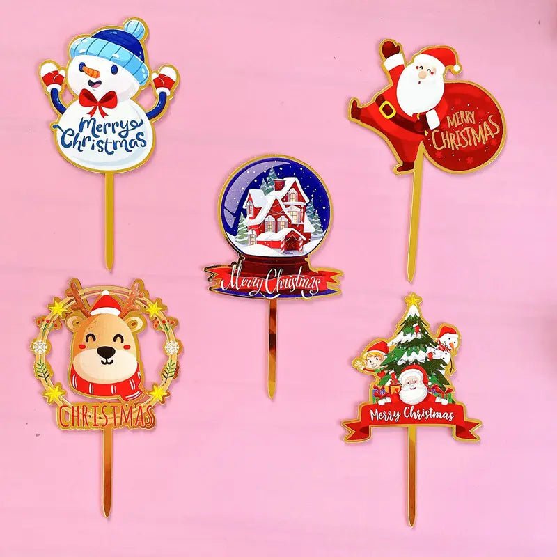 PACK OF 5 Merry Christmas Cake Topper Cake Decoration - Memories InsiteMERRY CHRISTMAS CACK TOPPER-PACK OF 5