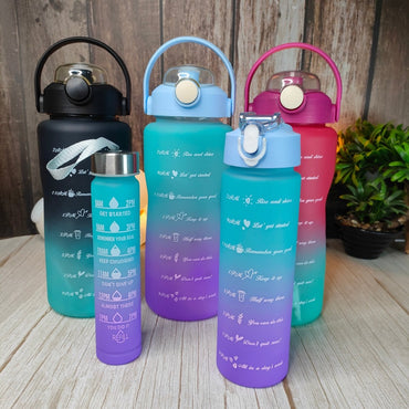 Motivational Water Bottle with Straw Time Marker, Set Of 3 Pcs Leakproof Durable Wide Mouth Sipper(random color only) - Memories Insite3 PCS MOTIVATIONAL BOTTLE-1