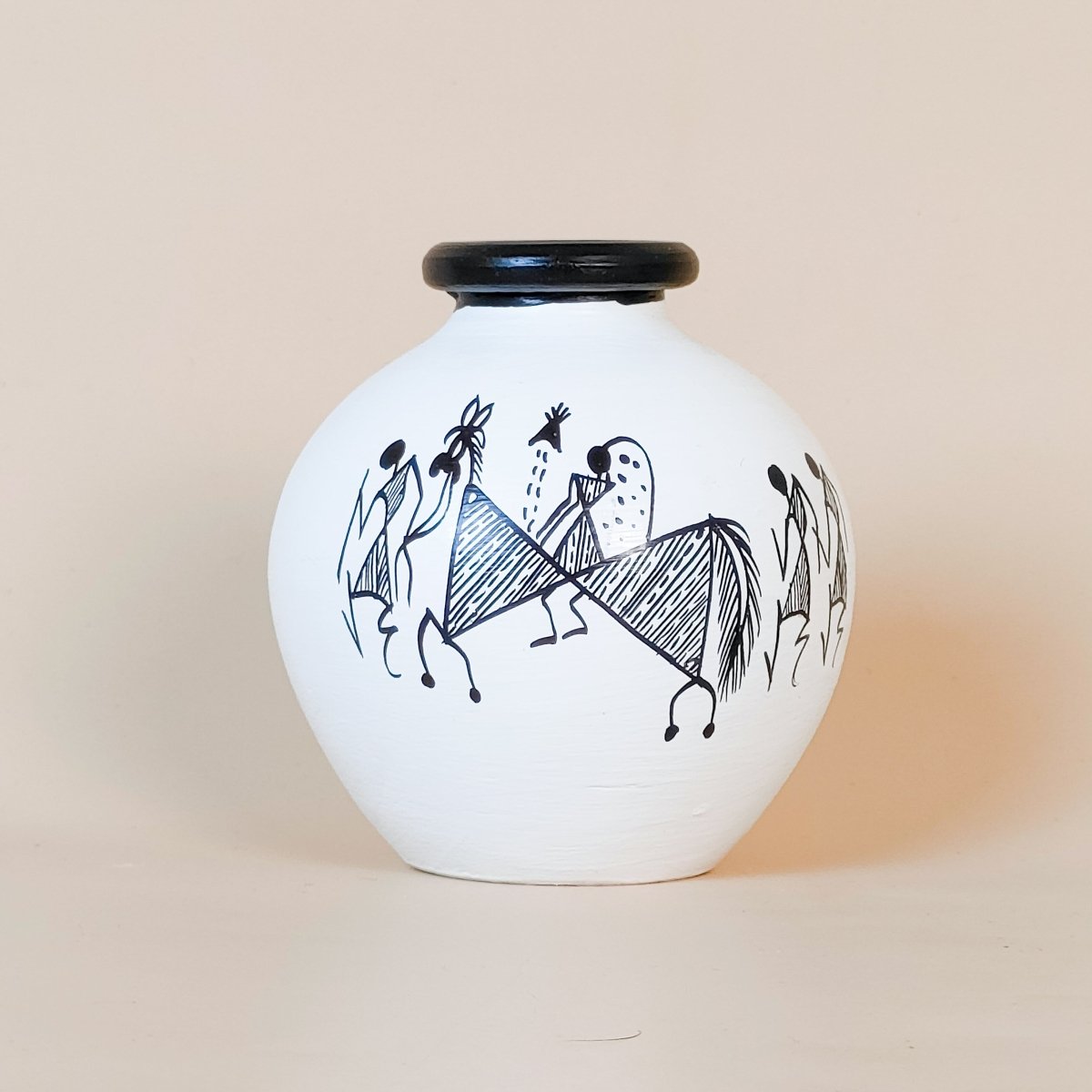 Hand-Painted Tribal Art Decorative Vases – Set of 3 | Ethnic White & Black Pottery - Memories InsiteHand-Painted Tribal