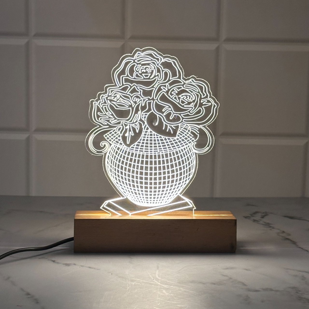 Rose Glow Acrylic Lamp – Elegance in Bloom