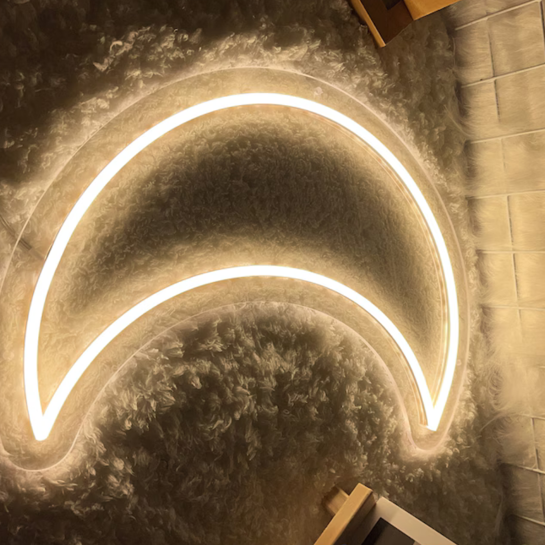 Crescent Moon Neon LED Light – Aesthetic Wall Décor for Bedroom & Living Spaces