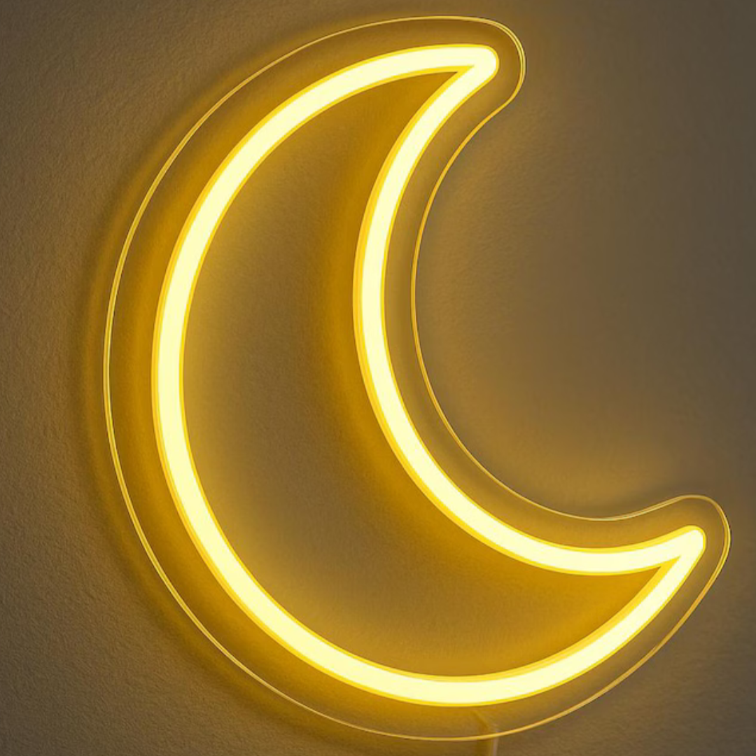 Crescent Moon Neon LED Light – Aesthetic Wall Décor for Bedroom & Living Spaces
