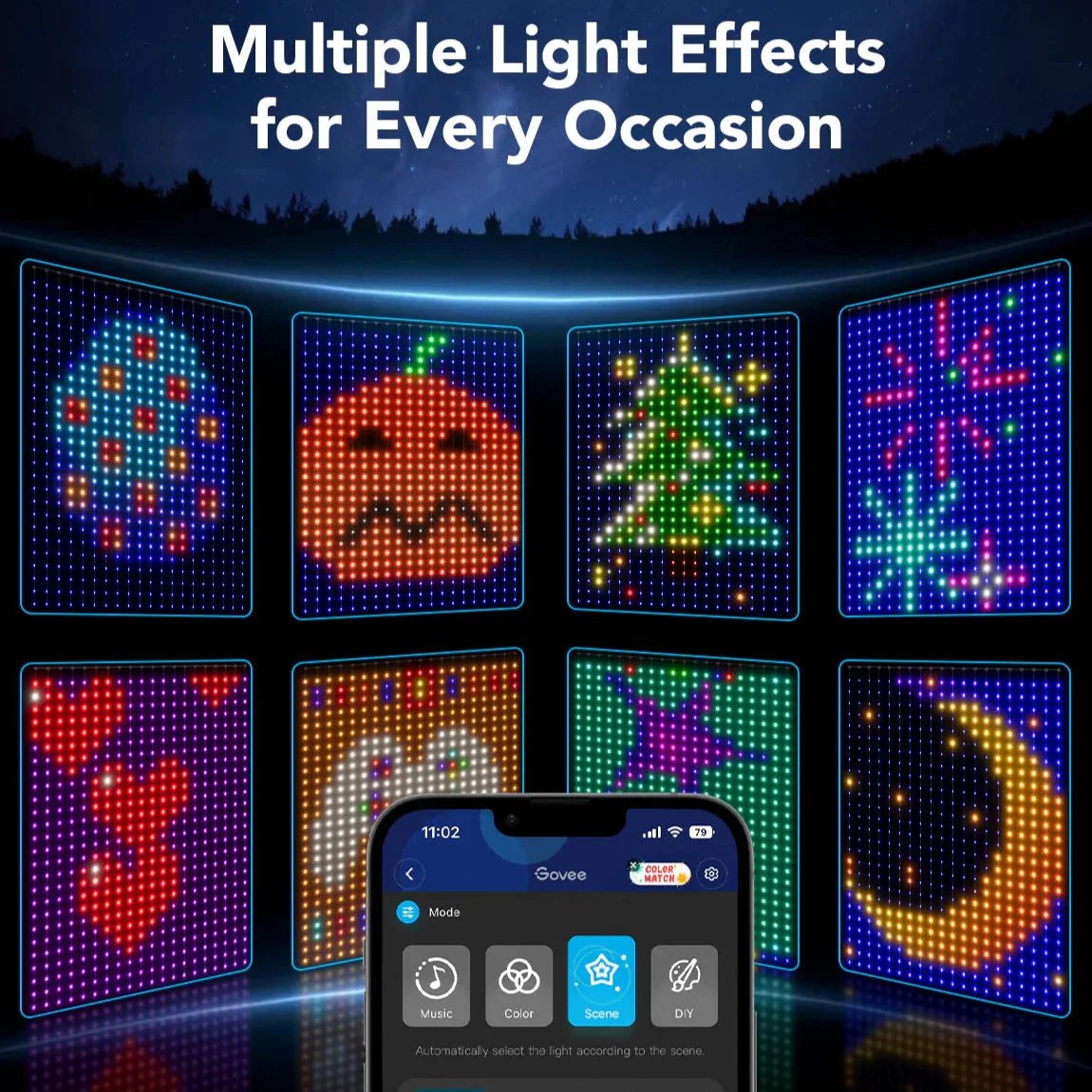 Smart 400 LED Curtain Lights - Bluetooth, Music Sync, Custom Patterns & Text, RGB Colors - Memories InsiteSMART CURTAIN
