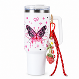 Butterfly Print Tumbler with Handle & Charm | Reusable Travel Cup | Cute Everyday Drinkware