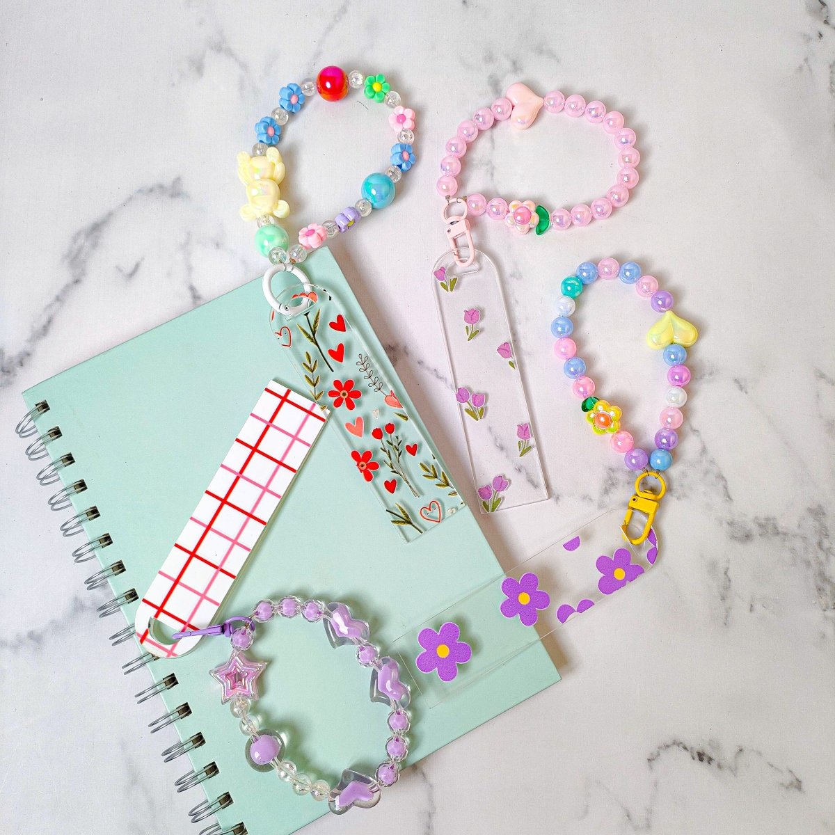 Cute Beaded Chram & Bookmark Set – Handmade Pastel Accessories for Books & Gifts set of -4 - Memories InsiteBEADED CHRAMS BOOKMARK SET OF-4