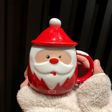 Christmas Santa Mug with Lid & Spoon (Random Design)