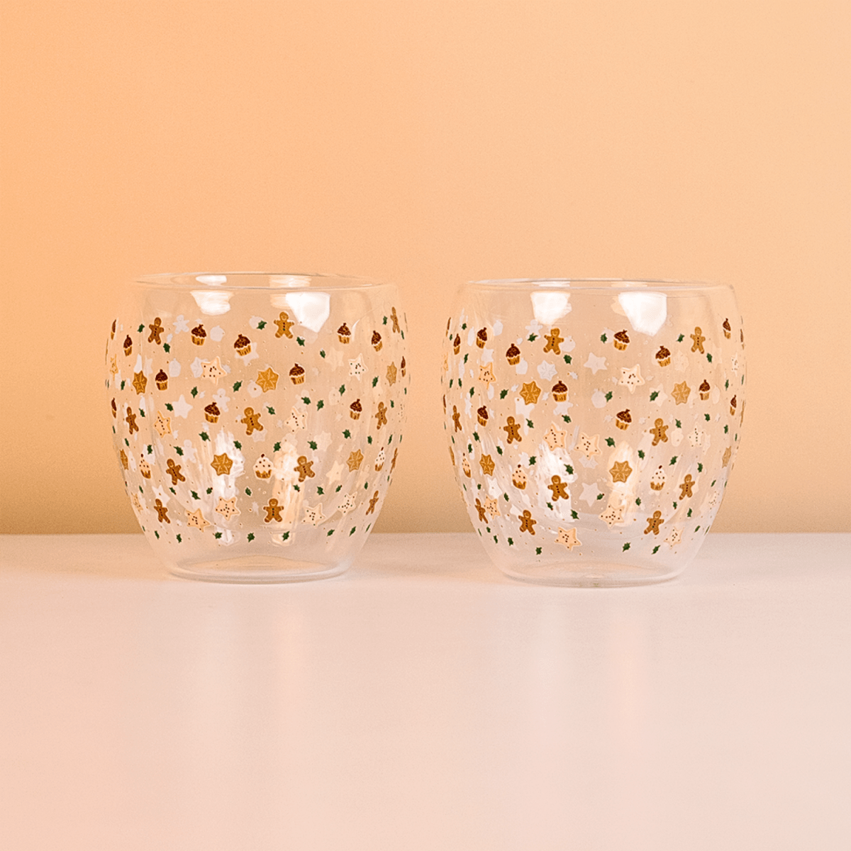 Set-2 Christmas Gingerbread & Stars -Double Wall Glass Mug - Memories Insite