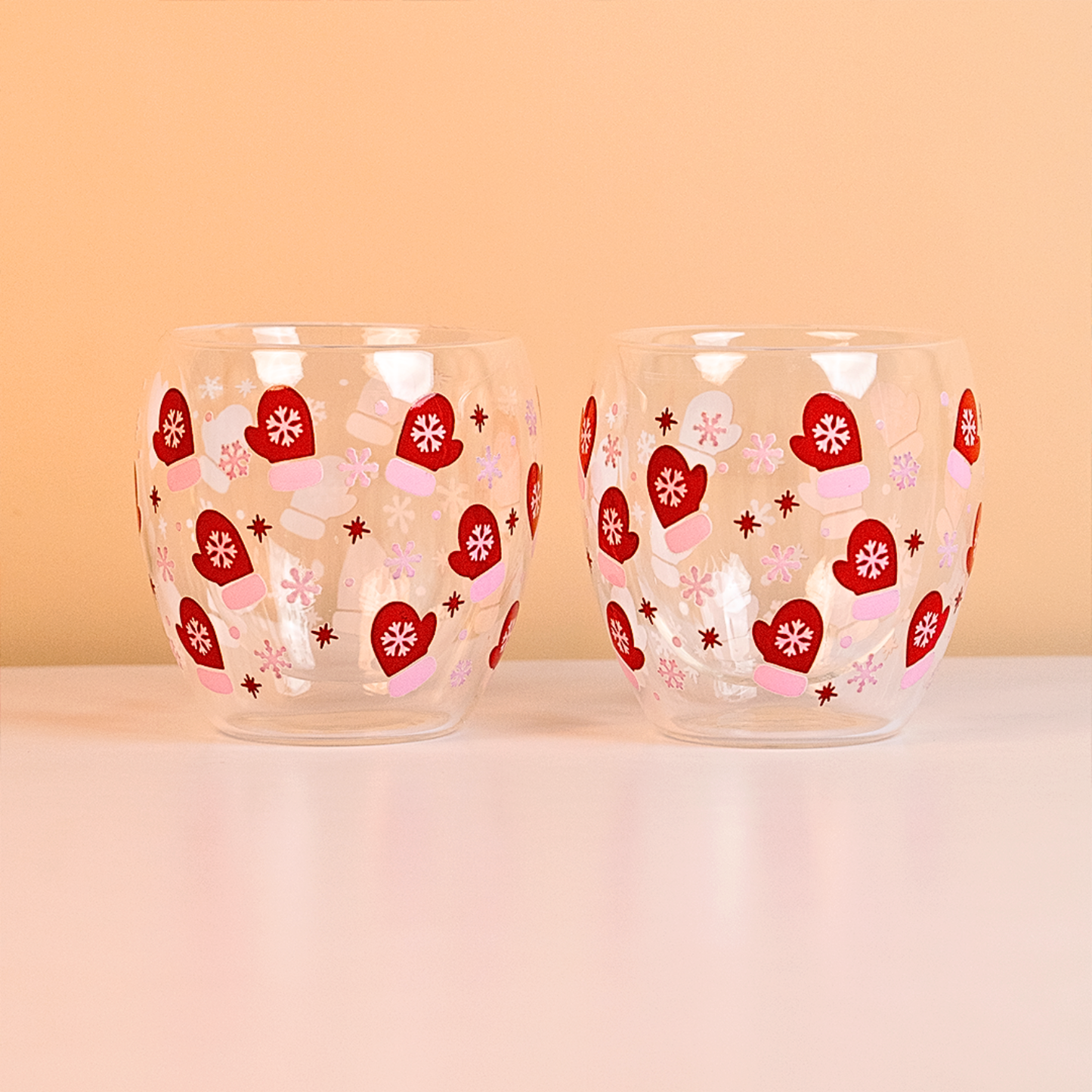 Set-2 Christmas Gloves -Double Wall Glass Mug