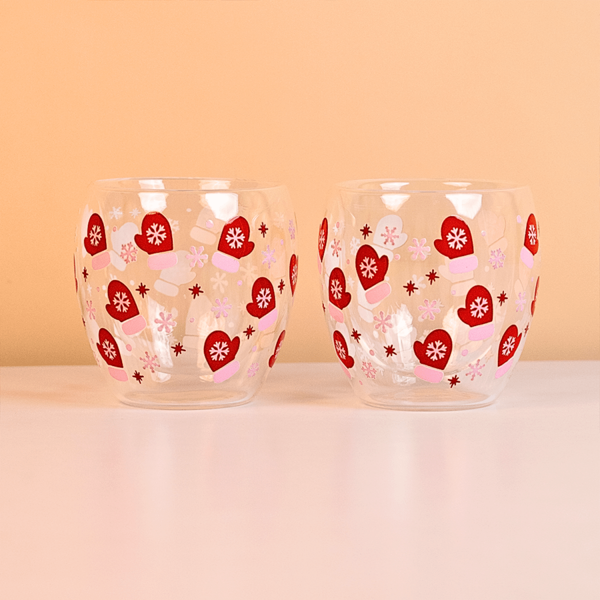 Set-2 Christmas Gloves -Double Wall Glass Mug - Memories Insite