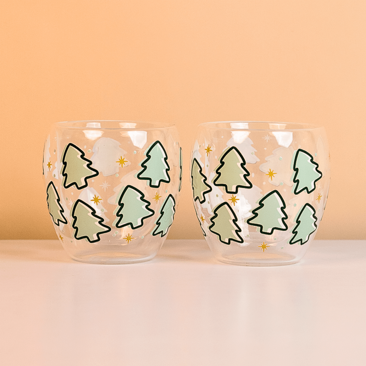 Set-2 Christmas Tree -Double Wall Glass Mug - Memories Insite