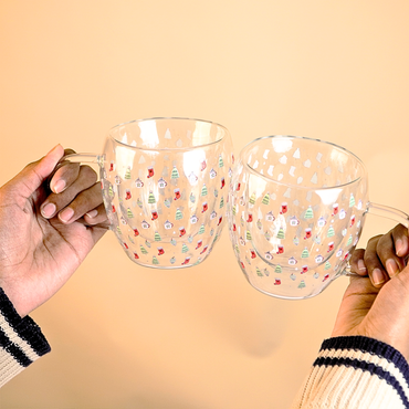 Set-2 Christmas Tree & Stocking -Double Wall Glass Mug