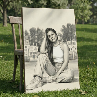 Personalized Photo Sketch Canvas Painting – Modern Monochrome Portrait Wall Art