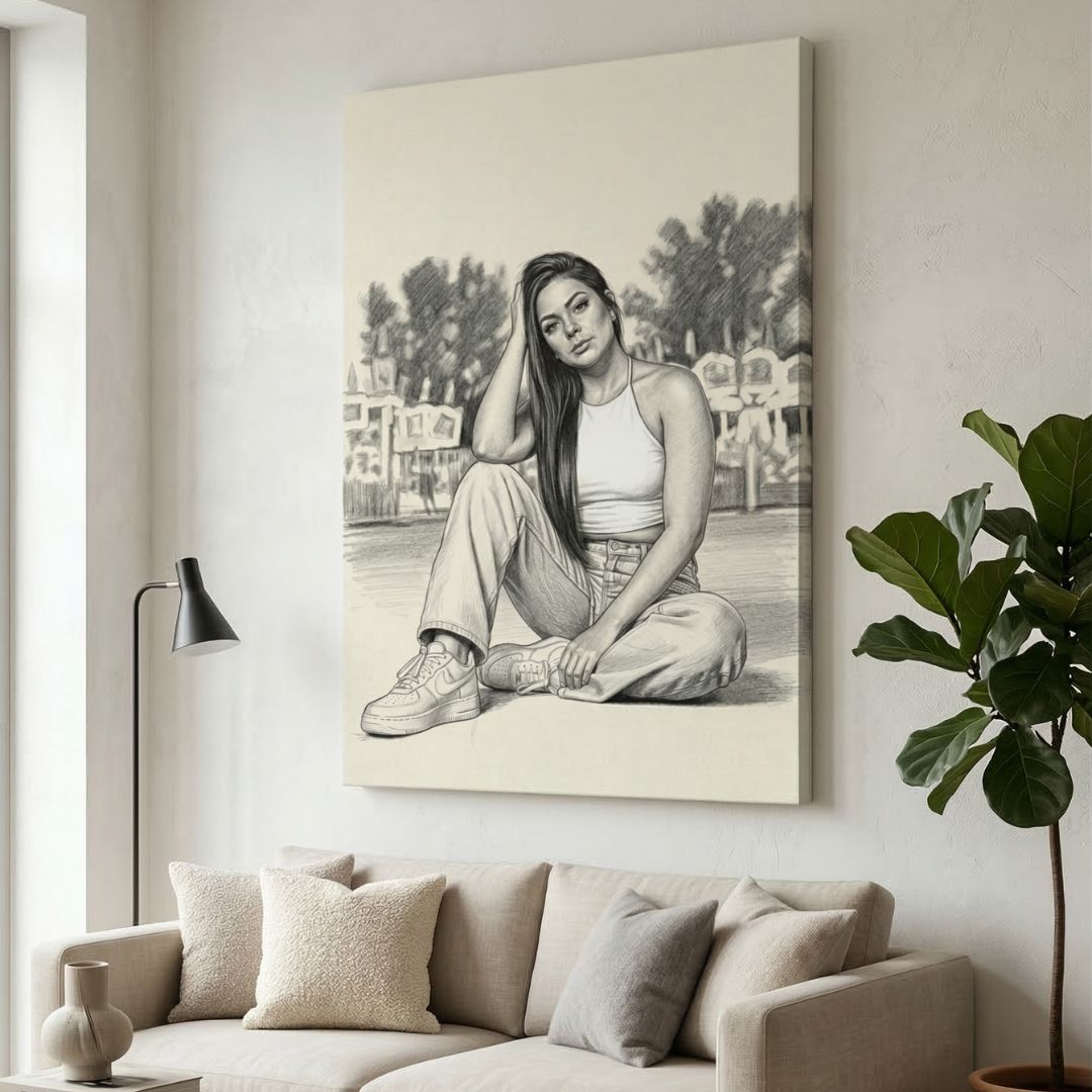 Personalized Photo Sketch Canvas Painting – Modern Monochrome Portrait Wall Art - Memories InsitePHOTO SKETCH CANVAS FRAME - BLACK