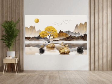 Nature inspired deer wall decor with golden tree design