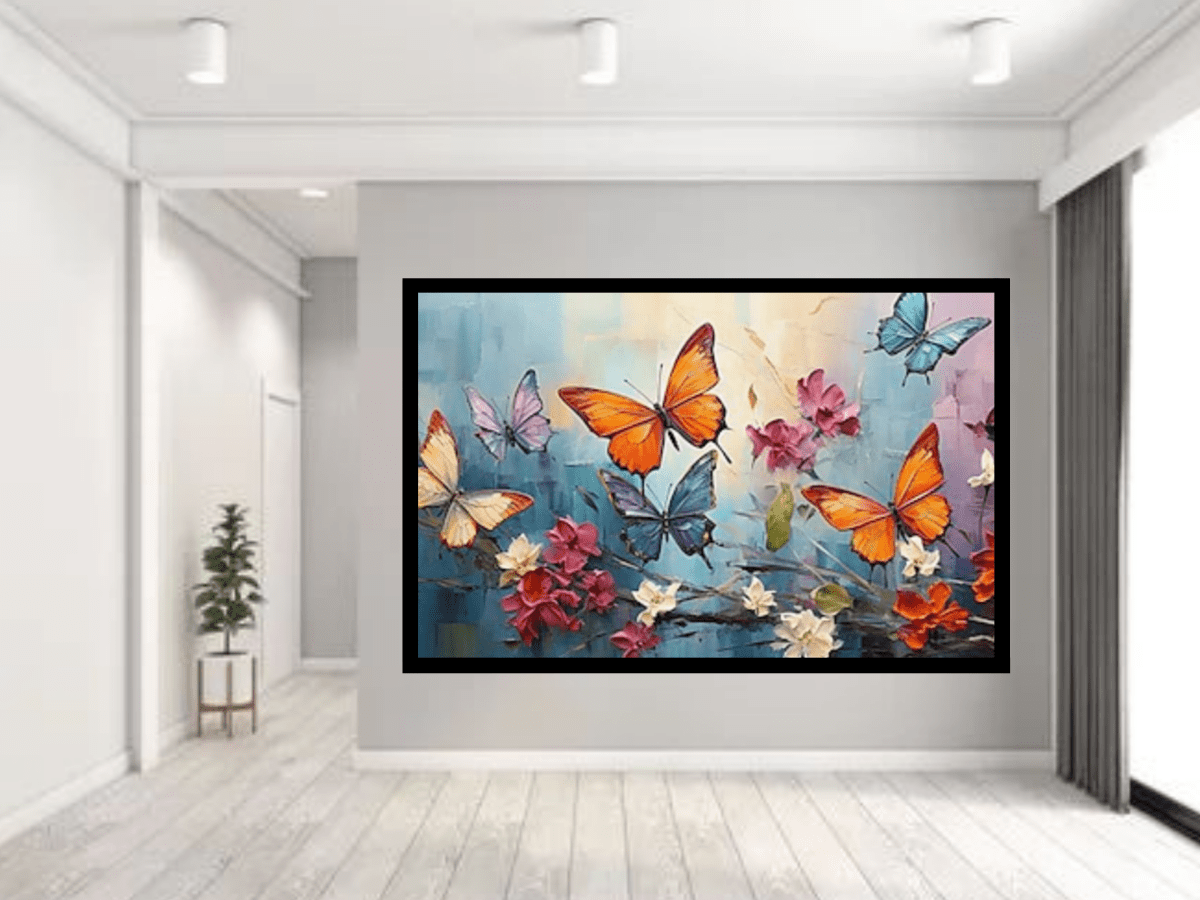 Fluttering Elegance – Colorful Butterfly Wall Art - Memories InsiteCOLOURFULL BUTTERFLY WALL FRAME-LIGHT BROWN / 20*20 INCH