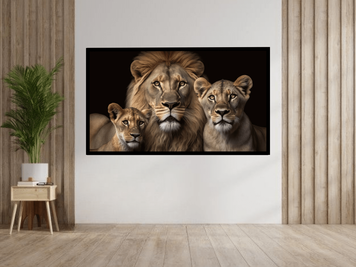 Majestic Lion Family Wall Art – Strength, Unity & Royal Elegance - Memories InsiteLOIN FAMILY WALL FRAME -LIGHT BROWN / 20*20 INCH