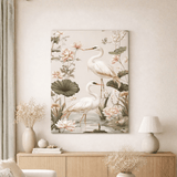 Elegant Heron Garden Canvas Wall Art — Floral Serenity Painting