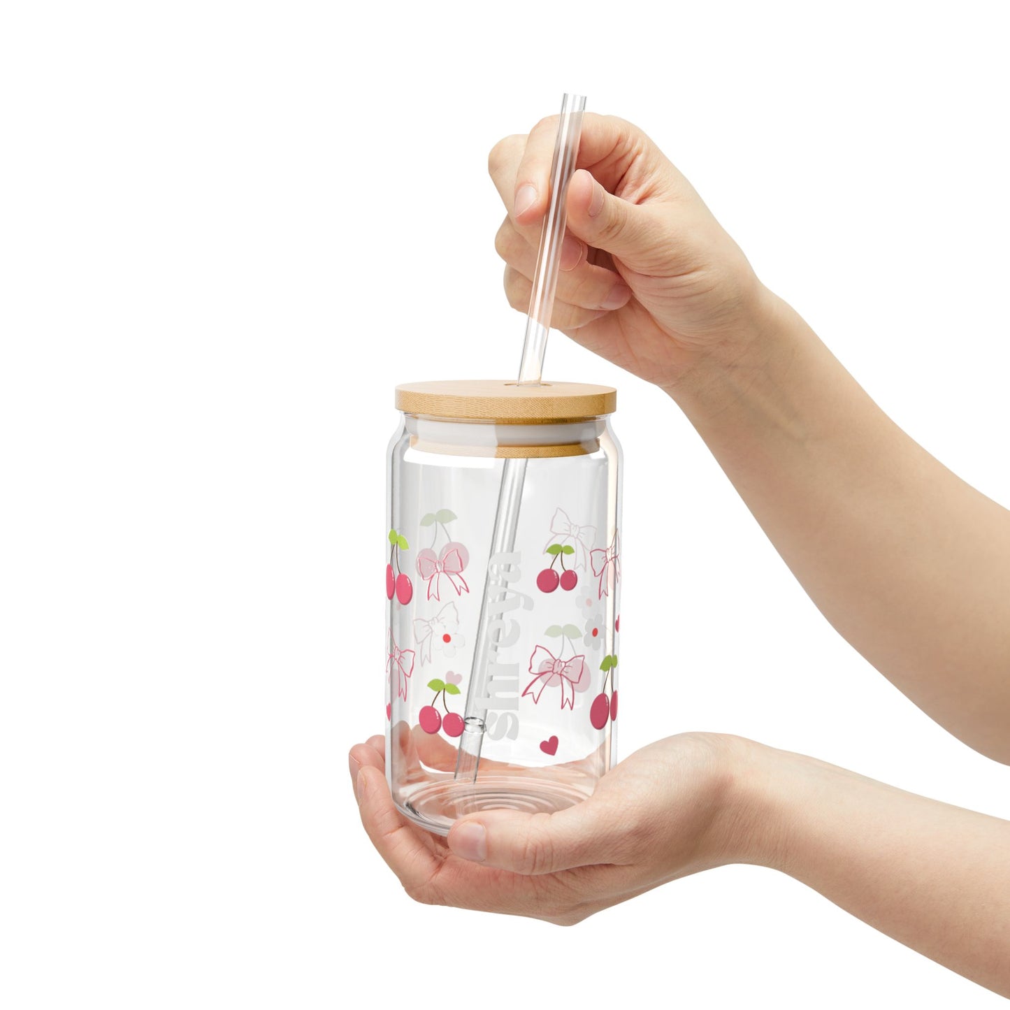 Personalized Cherry Glass Jar Tumbler