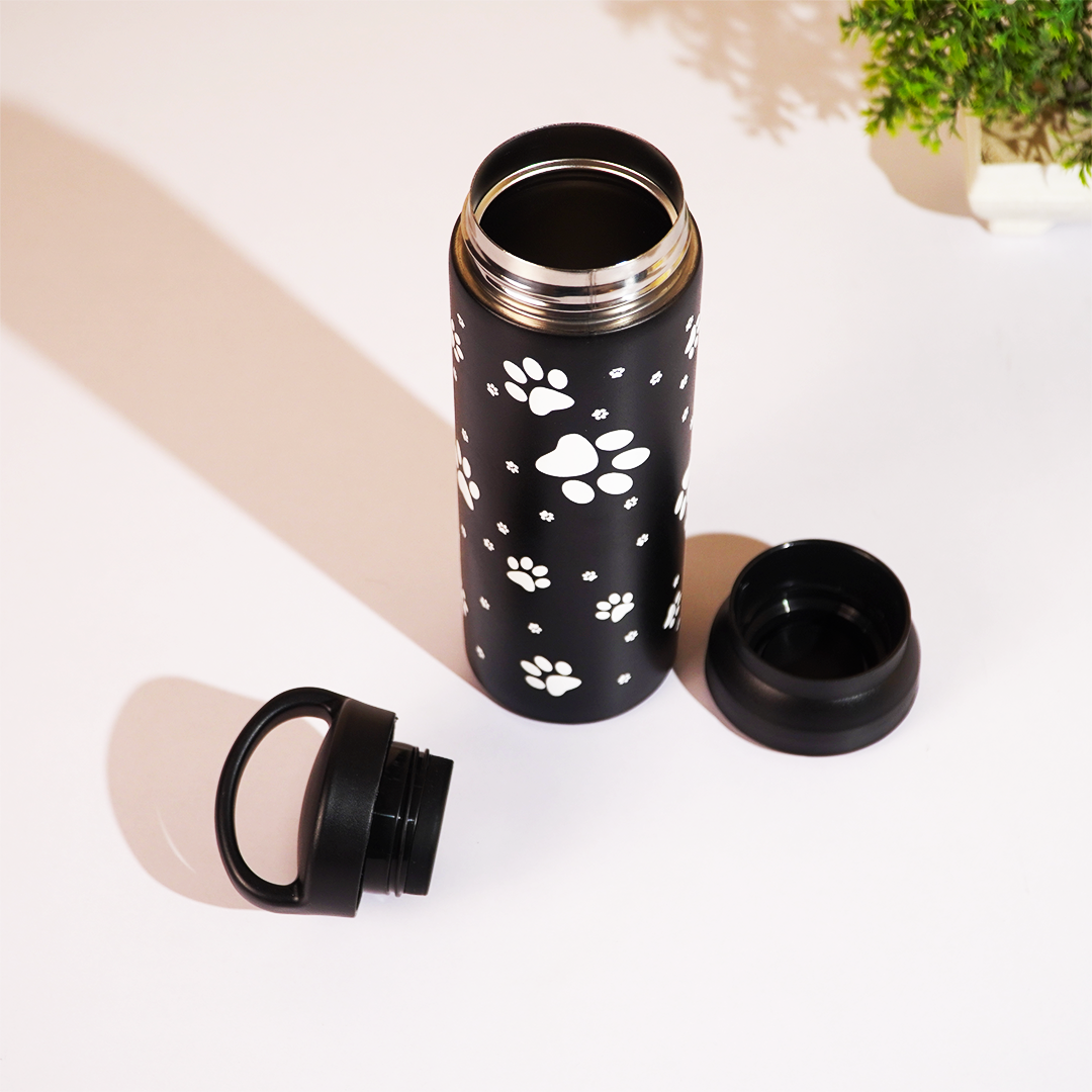 Puppy Paw Vacuum Insulated Tumbler – 490ml Hot & Cold Stainless Steel Bottle with Carry Loop Lid
