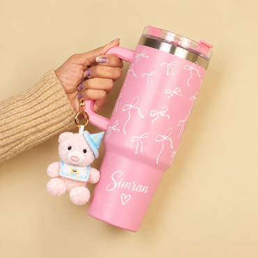Personalized Pink Insulated Tumbler with Handle & Straw