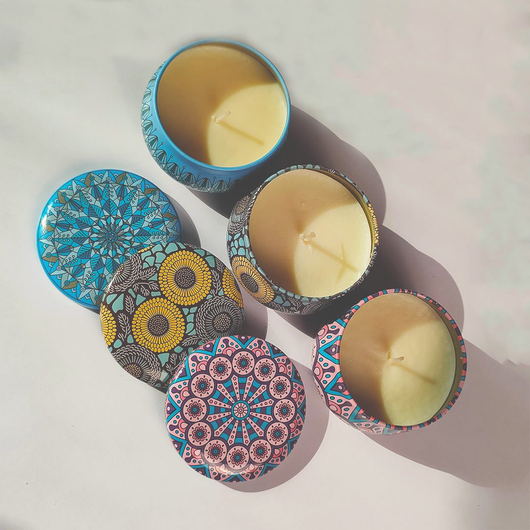 Mandala Glow Scented Candles – Set of 3 Boho Decorative Tins