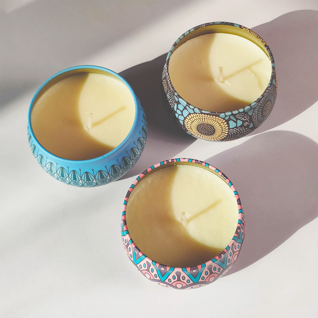 Mandala Glow Scented Candles – Set of 3 Boho Decorative Tins
