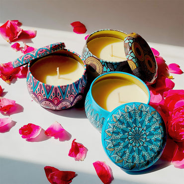 Mandala Glow Scented Candles – Set of 3 Boho Decorative Tins