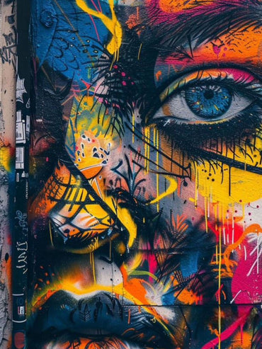 Colorful Graffiti Face Canvas Painting – Modern Street Art Portrait Wall Décor