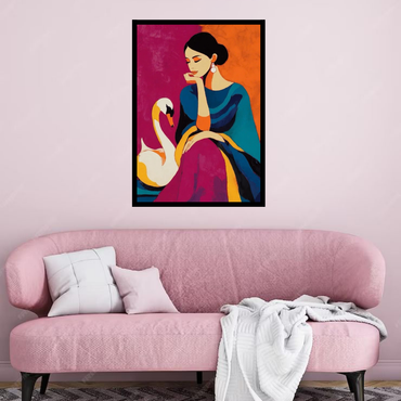 Elegant Lady with Swan Canvas Painting