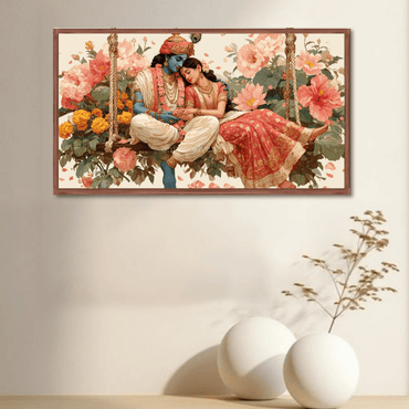 Radha Krishna Jhula Canvas Wall Art - Memories InsiteRADHA KRISHNA JHULA FRAME -STRECHED
