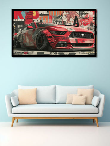 Red Sports Car Canvas Wall Art | Modern Muscle Car Pop Art Painting
