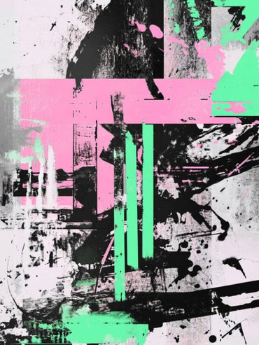 Modern Abstract Geometric Canvas Wall Art | Black Pink Green Contemporary Painting