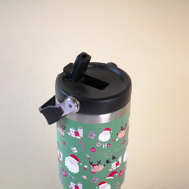 Jolly Santa & Reindeer Green Christmas Tumbler