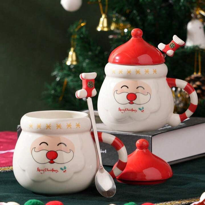 Cute Santa Mug with Lid & Spoon