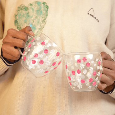 Set-2 Double Wall Glass Mug – Snowflake & Ornament Design - Memories Insite