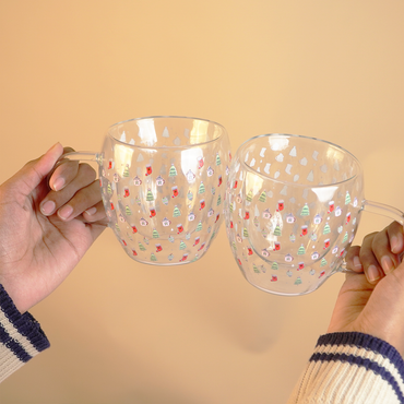 Set-2 Christmas Tree & Stocking -Double Wall Glass Mug