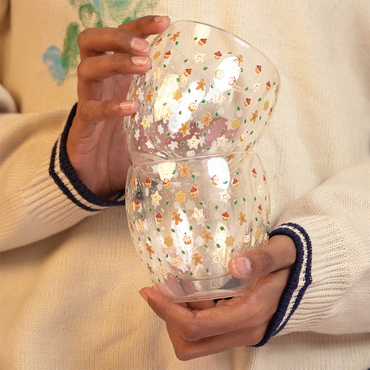 Set-2 Christmas Gingerbread & Stars -Double Wall Glass Mug