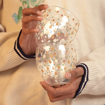 Set-2 Christmas Gingerbread & Stars -Double Wall Glass Mug - Memories Insite