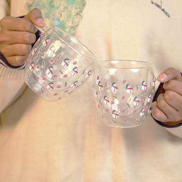 Set-2 Snowman -Double Wall Glass Mug