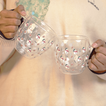 Set-2 Snowman -Double Wall Glass Mug - Memories Insite